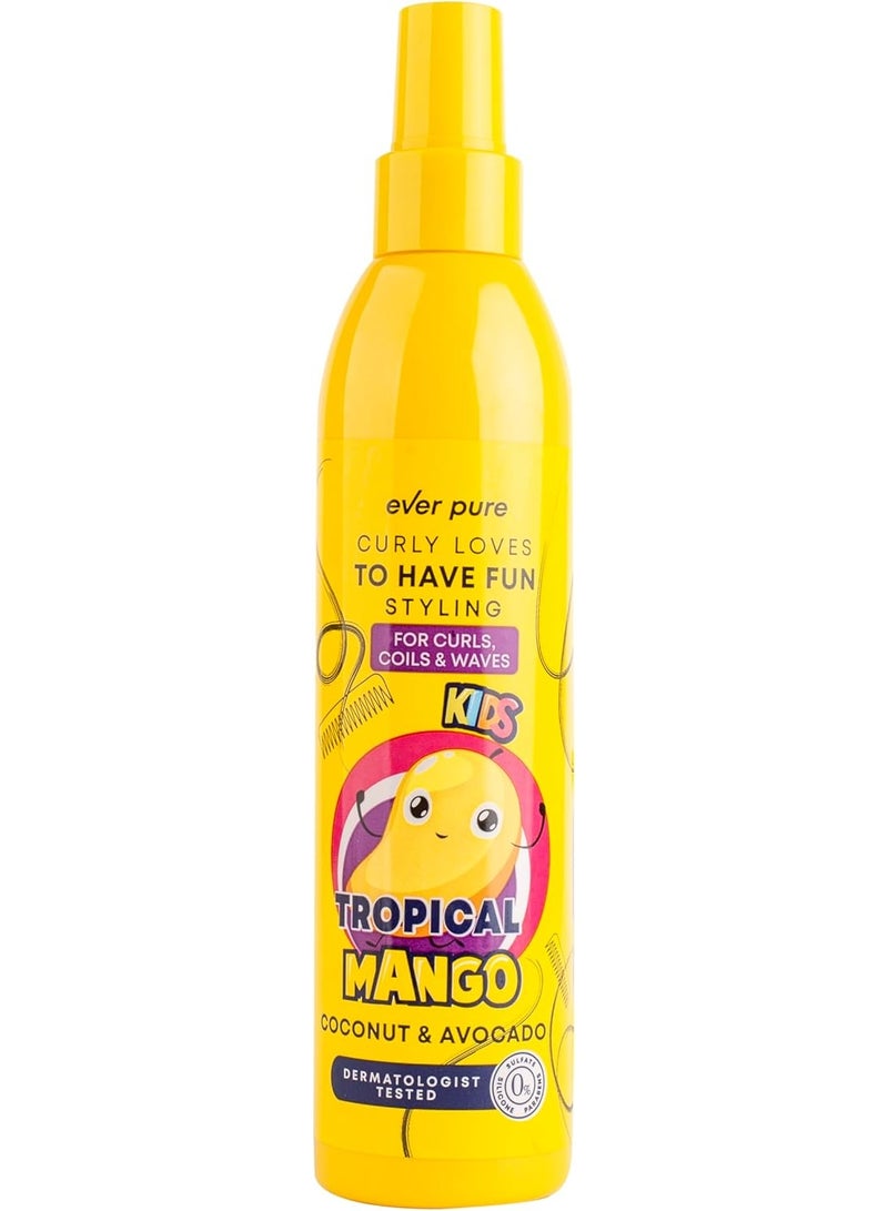 Curly Loves To Have Fun Styling, For Curls Coils & Waves Kids Spray, Tropical Mango, Coconut & Avocado, Dermatologist Tested  250Ml